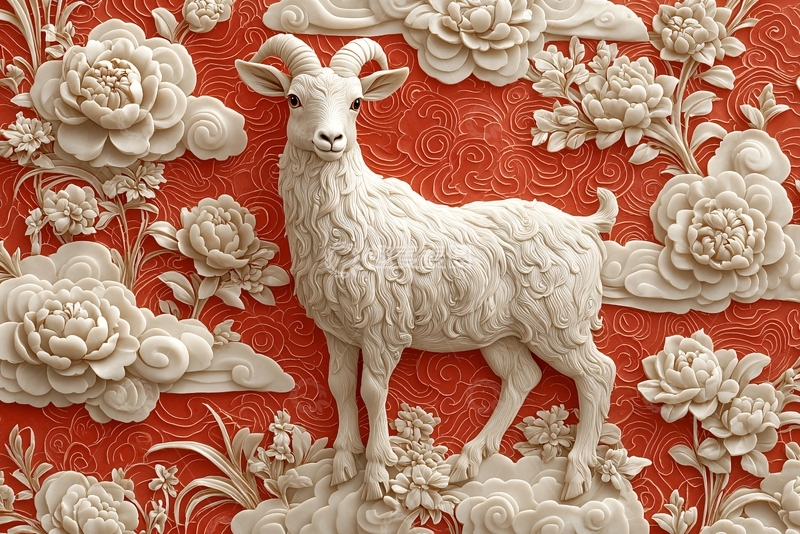高清大图下载【趣麦麦图】白色山羊浮雕