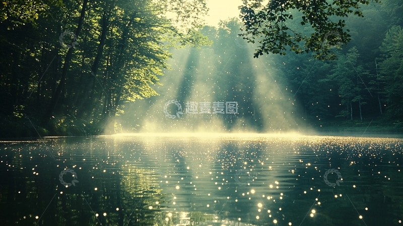 高清大图下载【趣麦麦图】森林湖泊阳光