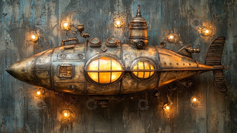 高清大图下载【趣麦麦图】蒸汽朋克风格潜水艇模型