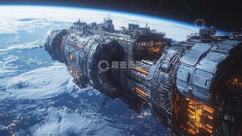 高清大图下载【趣麦麦图】太空飞船地球轨道