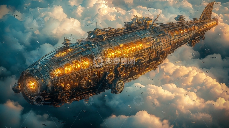 高清大图下载【趣麦麦图】蒸汽朋克飞艇