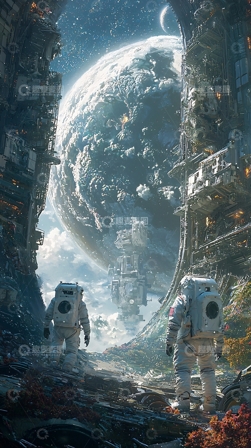 高清大图下载【趣麦麦图】太空宇航员废墟星球