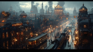 蒸汽朋克风格城市夜景