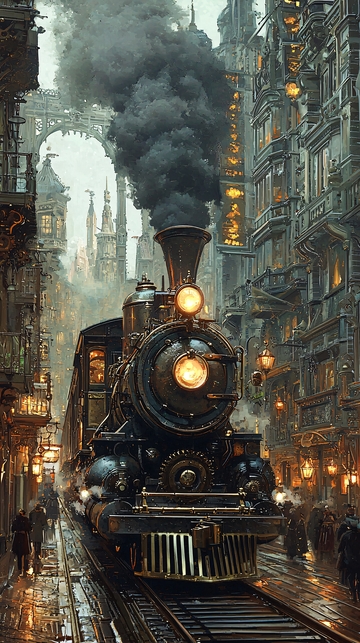 蒸汽朋克火车城市街道