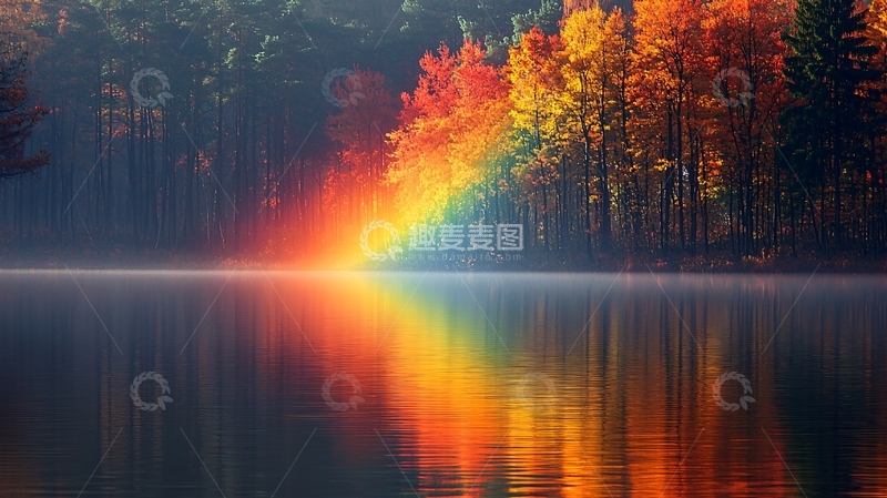 高清大图下载【趣麦麦图】秋日森林彩虹倒影