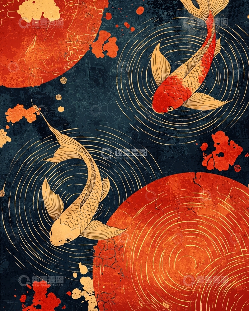 高清大图下载【趣麦麦图】日式鲤鱼纹理背景