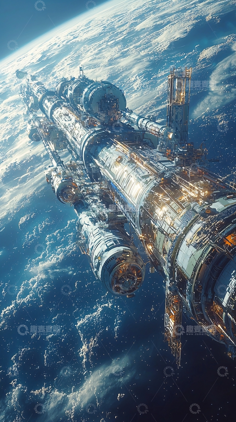 高清大图下载【趣麦麦图】宇宙飞船地球轨道