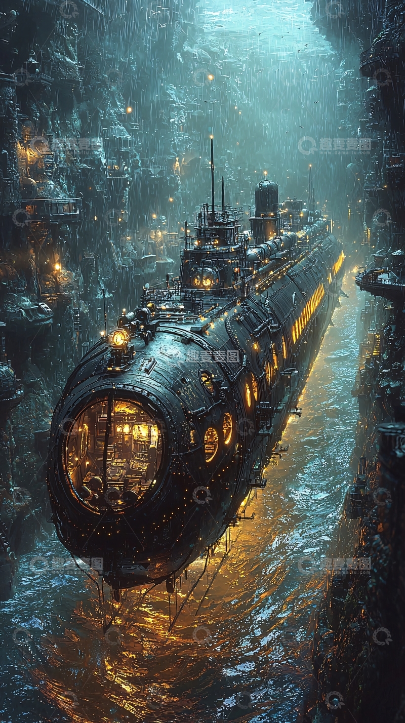 高清大图下载【趣麦麦图】蒸汽朋克风格巨型潜艇