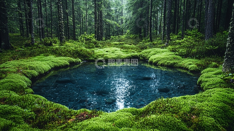 高清大图下载【趣麦麦图】森林小池塘