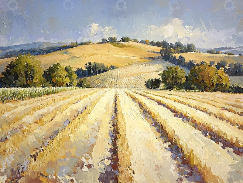 高清大图下载【趣麦麦图】金色麦田阳光下的丘陵