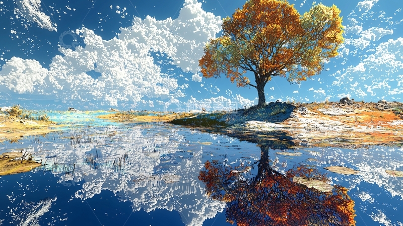 高清大图下载【趣麦麦图】秋日树木倒影