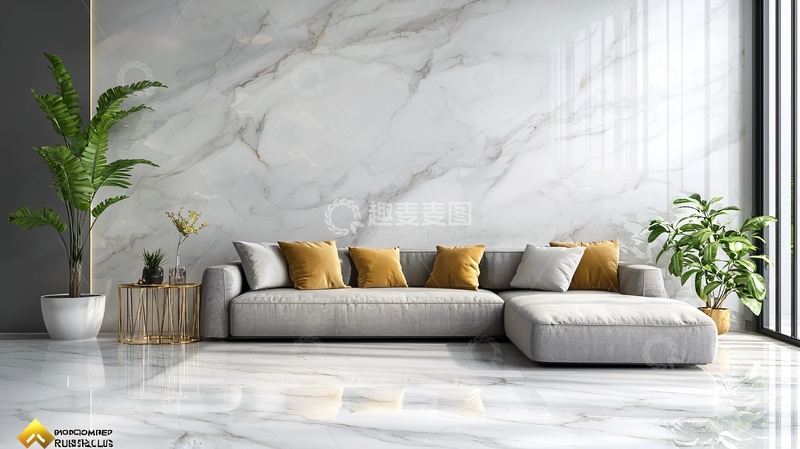 高清大图下载【趣麦麦图】白色大理石背景下的沙发