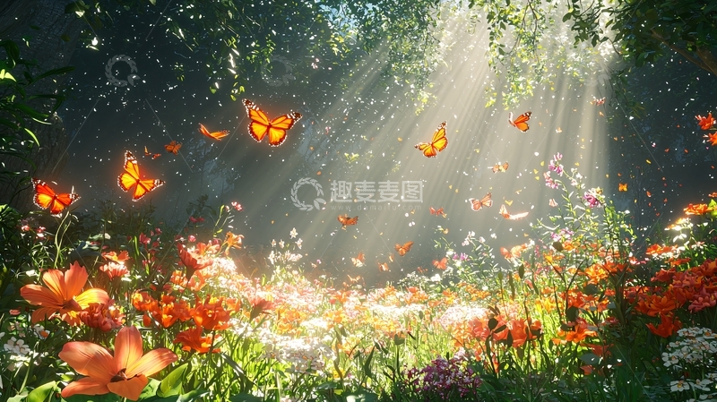高清大图下载【趣麦麦图】阳光森林蝴蝶花海