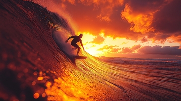 落日余晖下的冲浪者