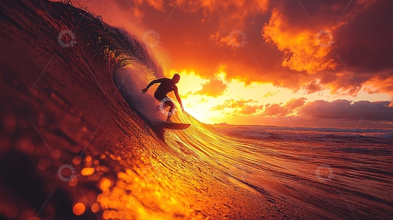 高清大图下载【趣麦麦图】落日余晖下的冲浪者