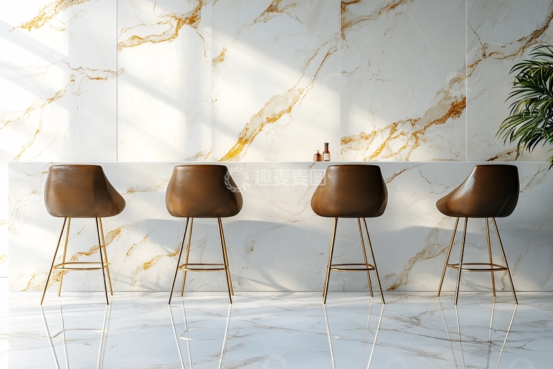 高清大图下载【趣麦麦图】白色大理石纹理背景前的吧台凳