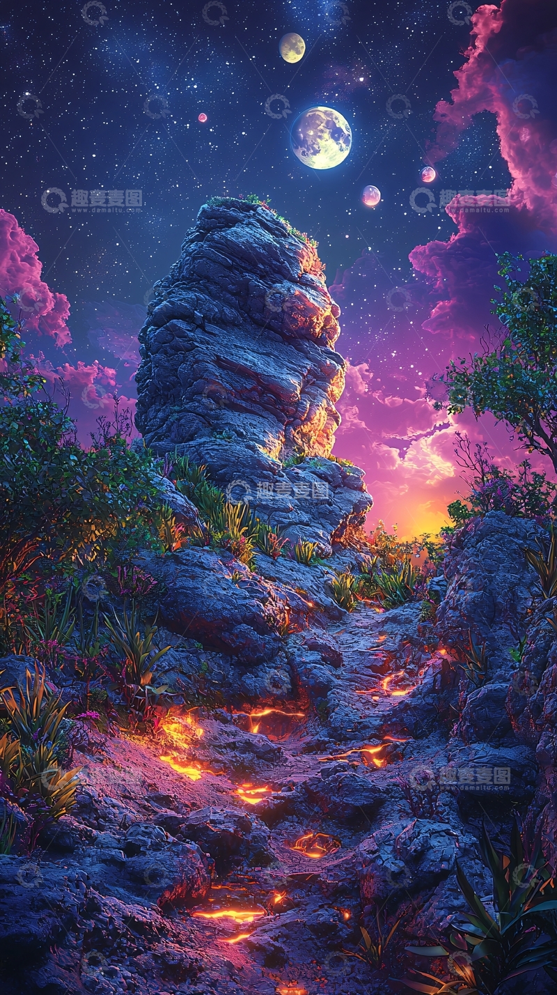 高清大图下载【趣麦麦图】奇幻宇宙岩石山峰