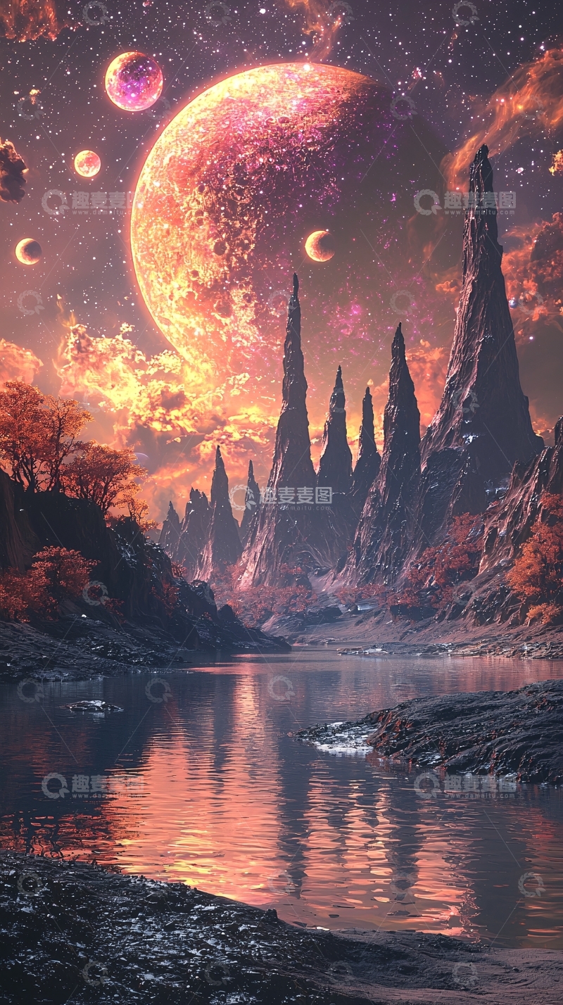 高清大图下载【趣麦麦图】奇幻星球与山川河流