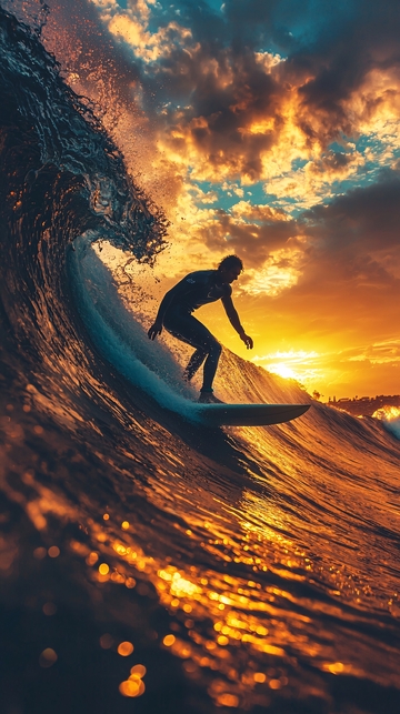 日落冲浪者剪影