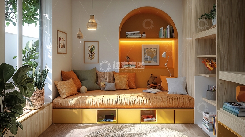 高清大图下载【趣麦麦图】阳光洒落的温馨阅读角