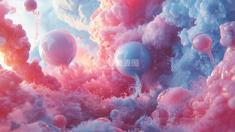 高清大图下载【趣麦麦图】粉色蓝色泡泡梦幻背景
