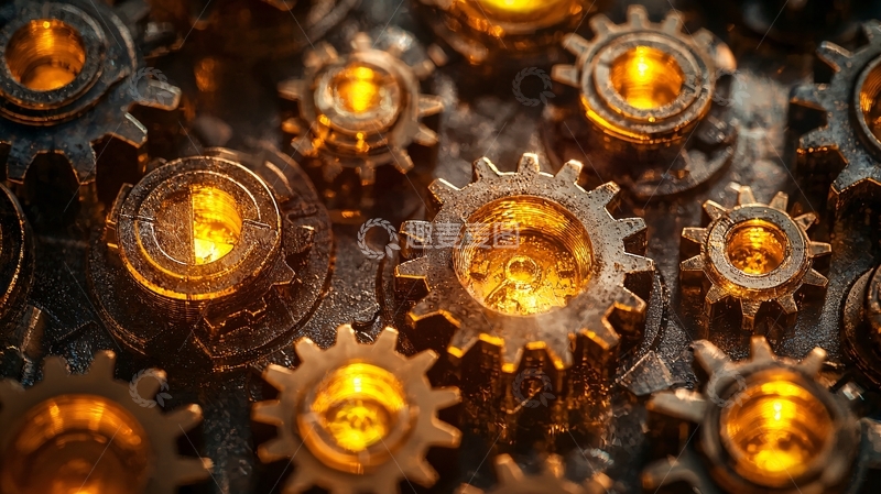 高清大图下载【趣麦麦图】发光齿轮机械背景