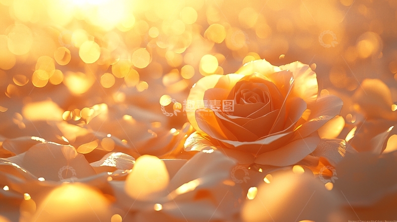 高清大图下载【趣麦麦图】金色阳光下的玫瑰花瓣