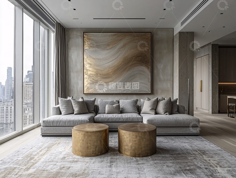 高清大图下载【趣麦麦图】现代极简灰色系客厅