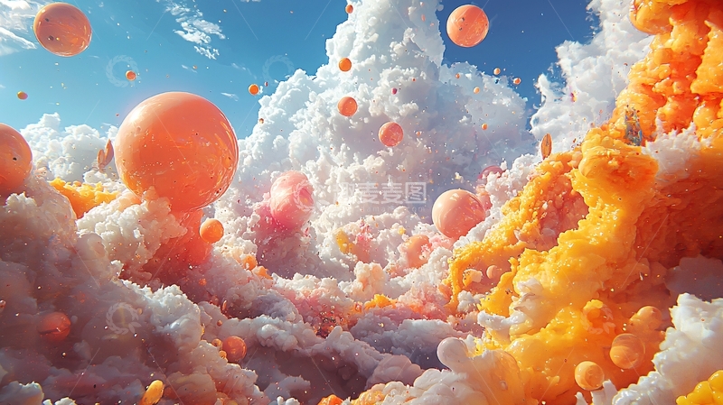 高清大图下载【趣麦麦图】梦幻彩色云朵与漂浮气球