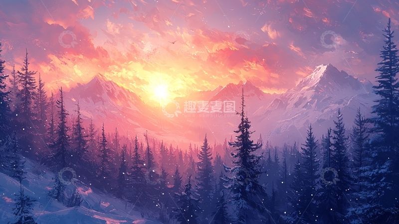 高清大图下载【趣麦麦图】雪山日出80