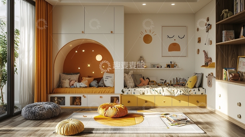 高清大图下载【趣麦麦图】儿童房阳光阅读角落