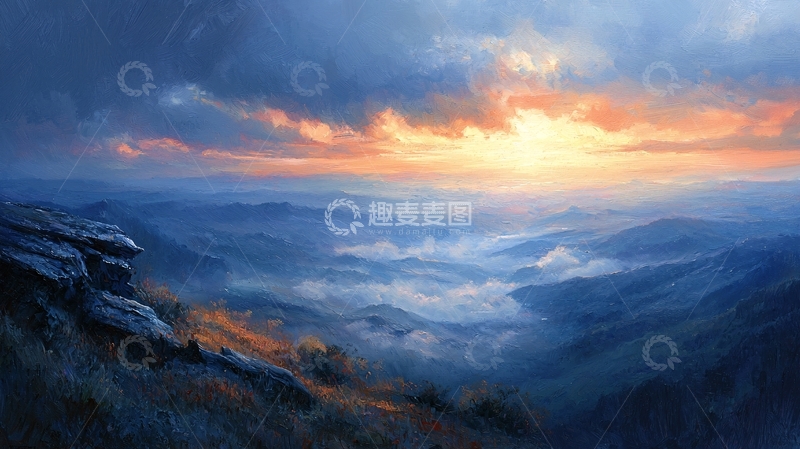 高清大图下载【趣麦麦图】山峰日出云海