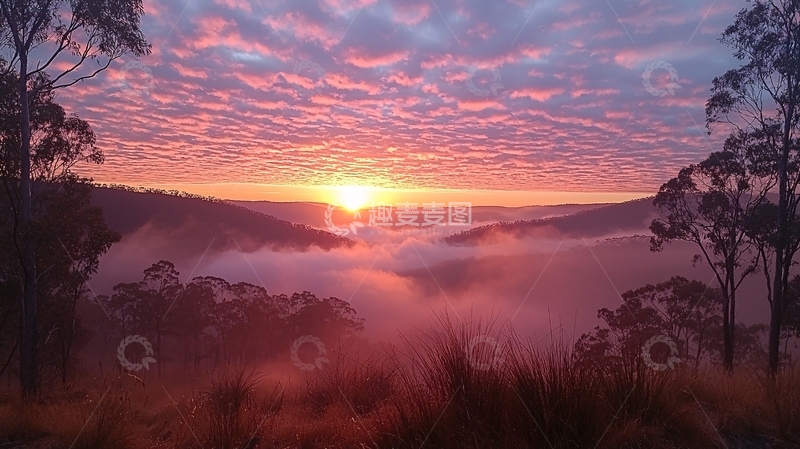 高清大图下载【趣麦麦图】梦幻般日出山谷云海
