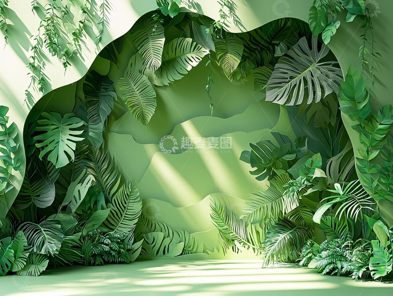 高清大图下载【趣麦麦图】绿色热带植物环绕的洞穴