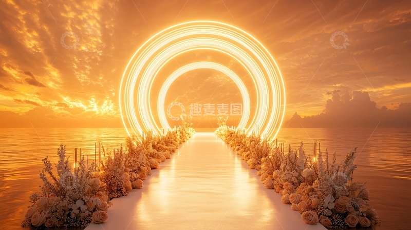 高清大图下载【趣麦麦图】日落海边婚礼仪式背景