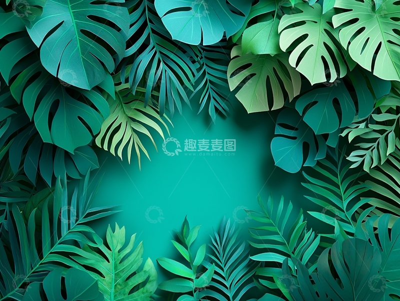 高清大图下载【趣麦麦图】热带植物绿叶背景图