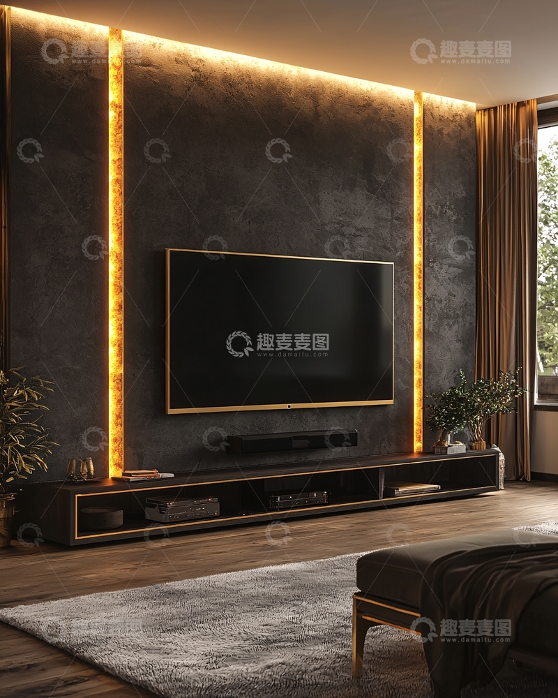 高清大图下载【趣麦麦图】暗色系电视背景墙