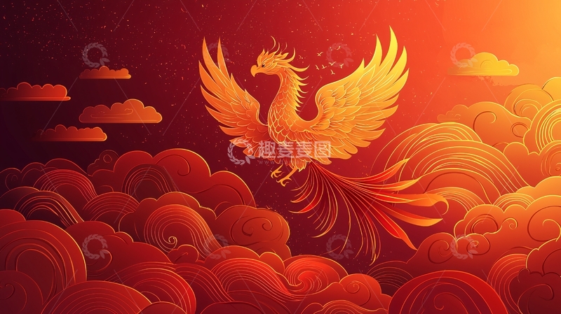 高清大图下载【趣麦麦图】金色凤凰腾飞祥云