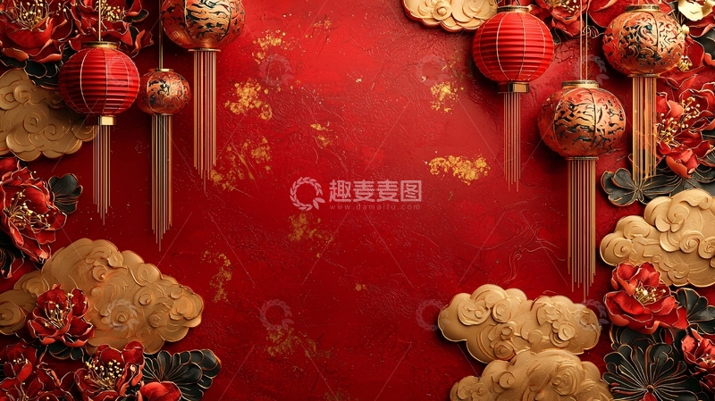 高清大图下载【趣麦麦图】红金中国风背景图