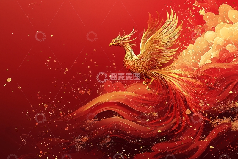 高清大图下载【趣麦麦图】金红色祥瑞凤凰