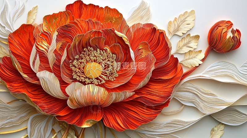 高清大图下载【趣麦麦图】立体感十足的橙色牡丹花