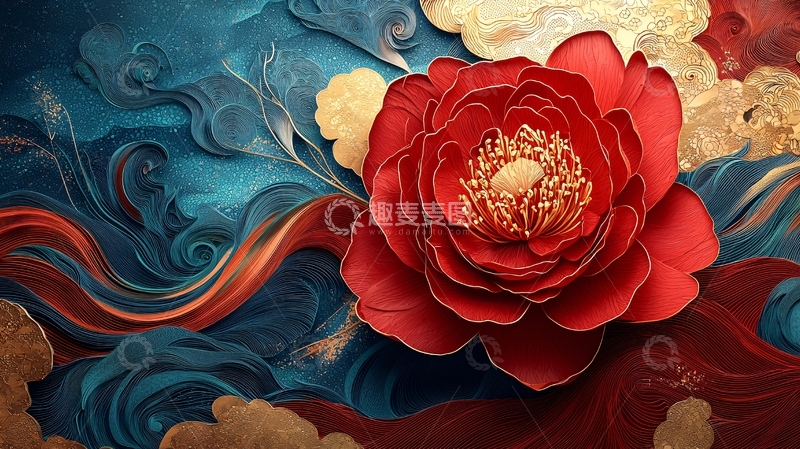 高清大图下载【趣麦麦图】中国风牡丹花纹背景