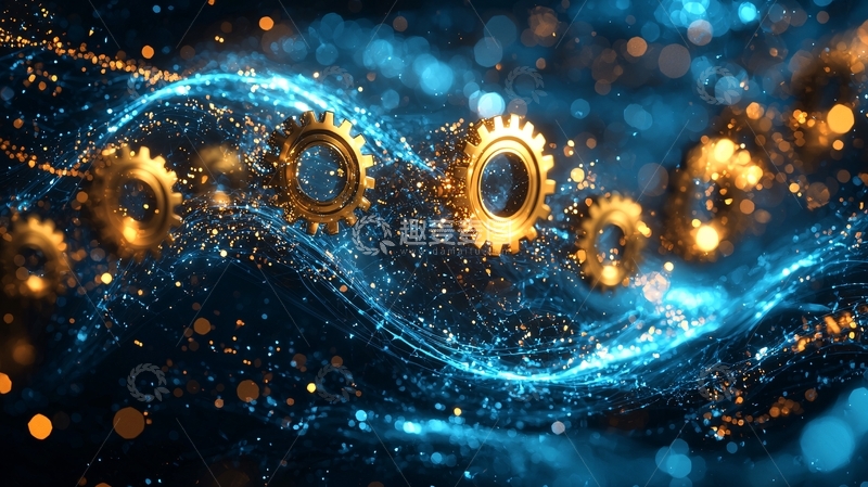 高清大图下载【趣麦麦图】蓝色波浪齿轮