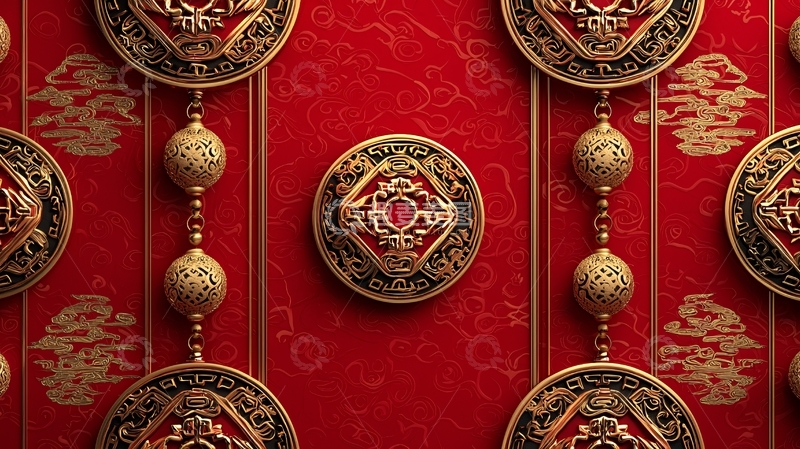 高清大图下载【趣麦麦图】红金色中国风新年挂饰