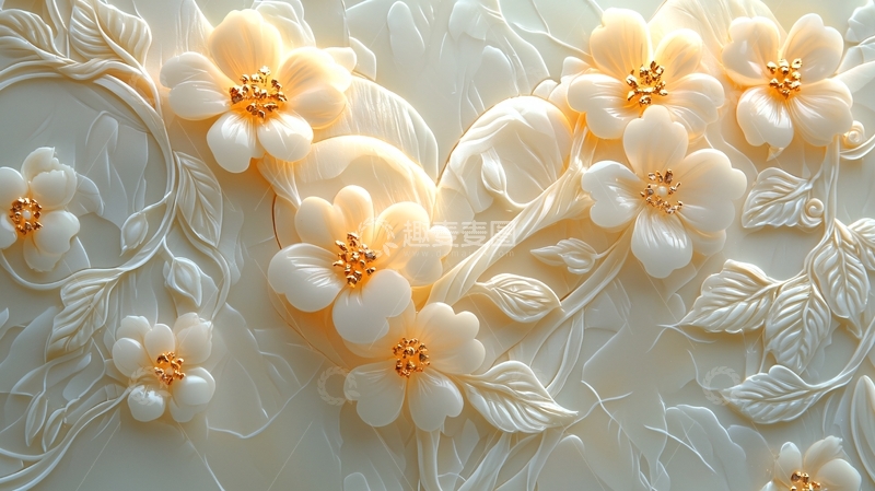 高清大图下载【趣麦麦图】精致雕花白色花卉壁纸