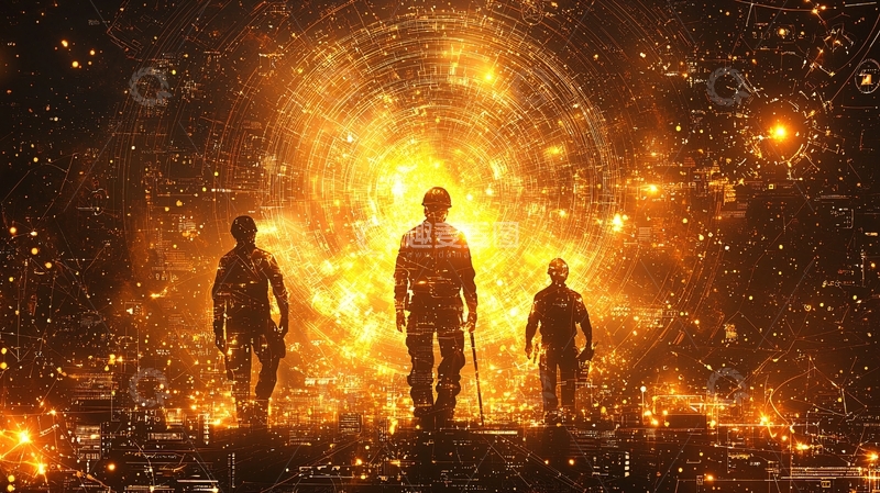 高清大图下载【趣麦麦图】金色能量漩涡前三人剪影