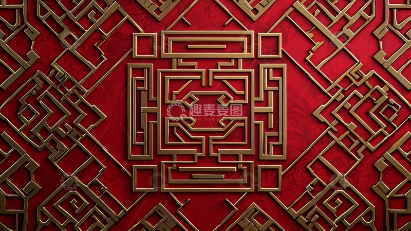 高清大图下载【趣麦麦图】红色背景金色纹样