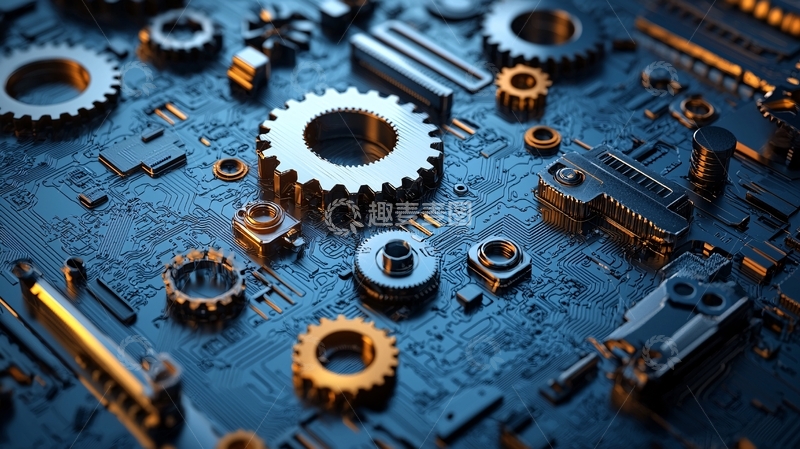 高清大图下载【趣麦麦图】机械齿轮电路板特写
