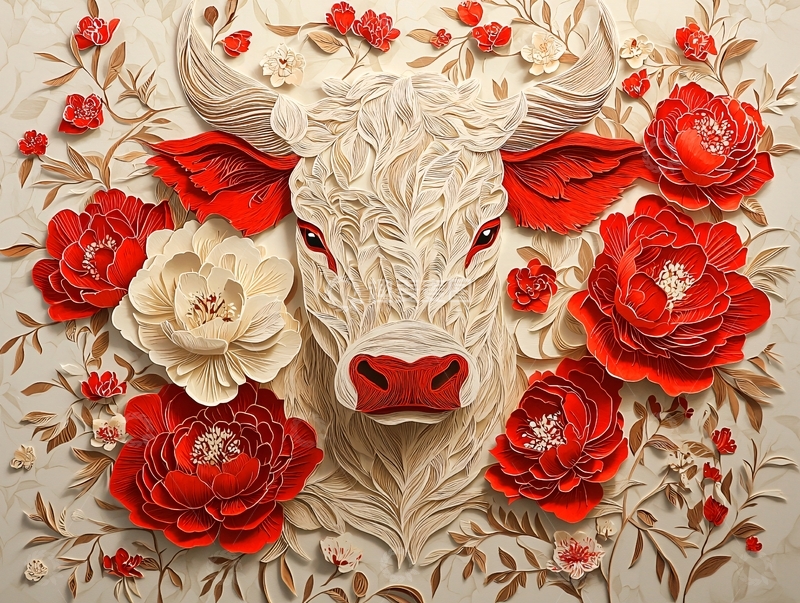 高清大图下载【趣麦麦图】白牛花卉图案