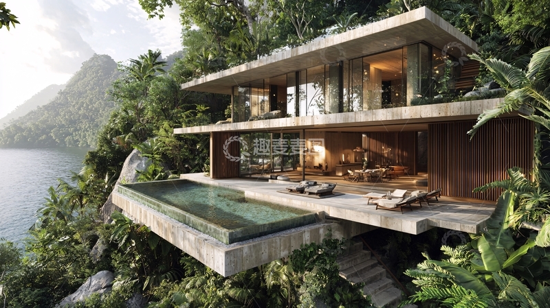高清大图下载【趣麦麦图】海边悬崖现代别墅